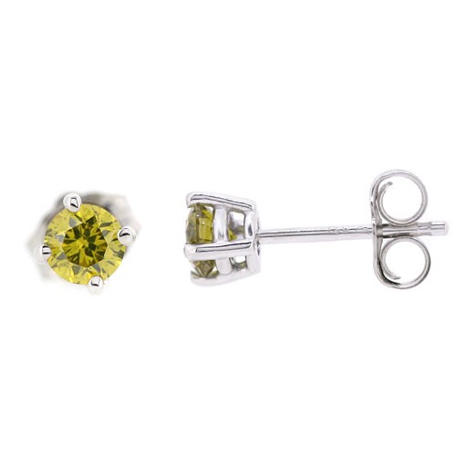 0.50ct Canary Yellow Diamond Stud Earrings 14k White Gold