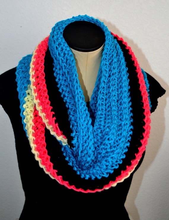 Crochet Infinity Multi-colored Scarf.