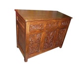 Antique Sideboard Chest Floral Carved Wooden Buffets