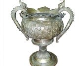 Intricately Carved Silver Finish Brass Planter huge urn garden vase