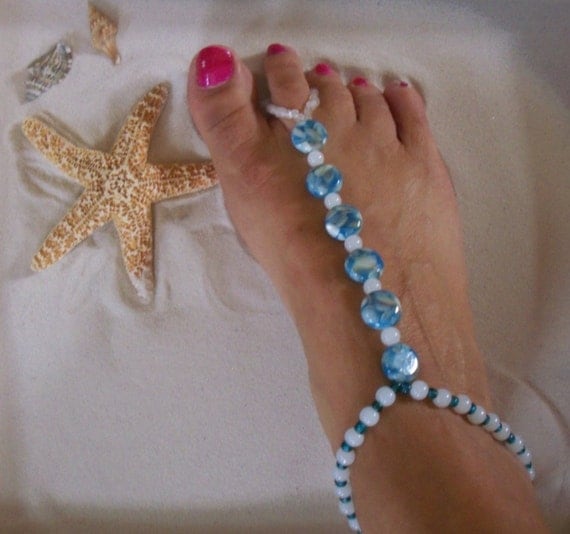 Blue  White Beaded Foot Jewelry - FREE SHIPPING!