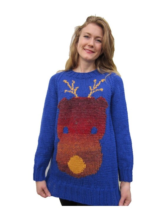 Funky Reindeer Christmas jumper chunky knitting pattern.