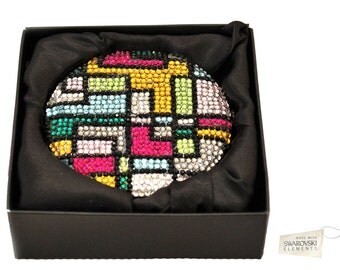 Swarovski ELEMENTS crystal compact pocket Round Circle hinged multi pattern mirror