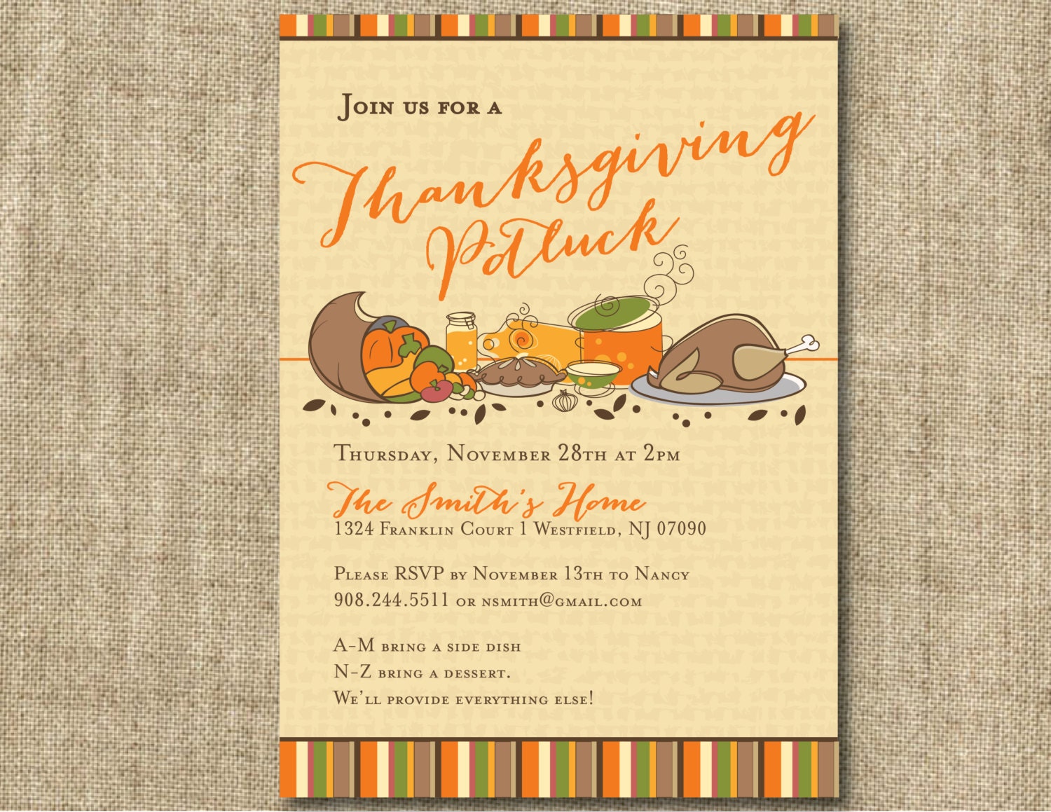 Thanksgiving Potluck Invitation Wording 1