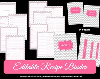 EDITABLE Recipe Binder Printables Meal Planning Recipe