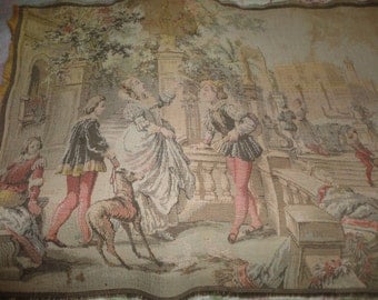 French Tapestry Wall Hanging Napped Rug Victorian Wall Decor Antique Wall Art