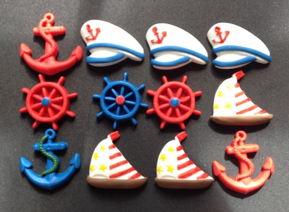 12 Fondant edible nautical cupcakes toppers or cake toppers