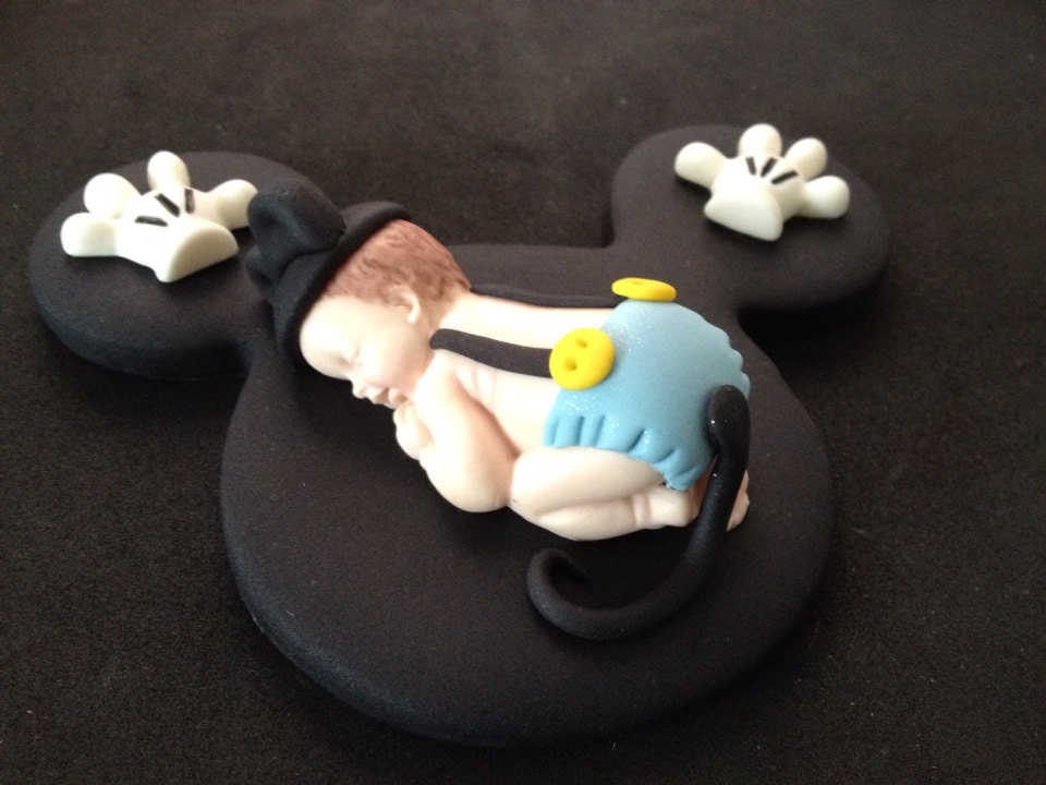 Fondant blue mickey mouse baby cake topper for Baby Shower Fondant blue mickey mouse baby cake topper for Baby Shower