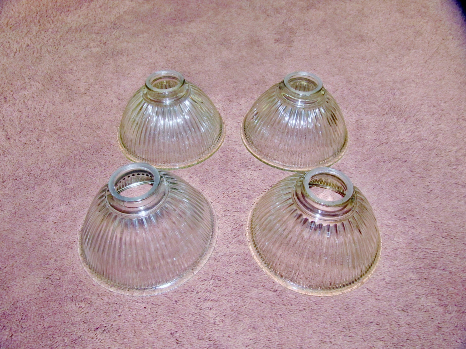 Four Heavy Clear Glass Light Covers // Ridged Lighting