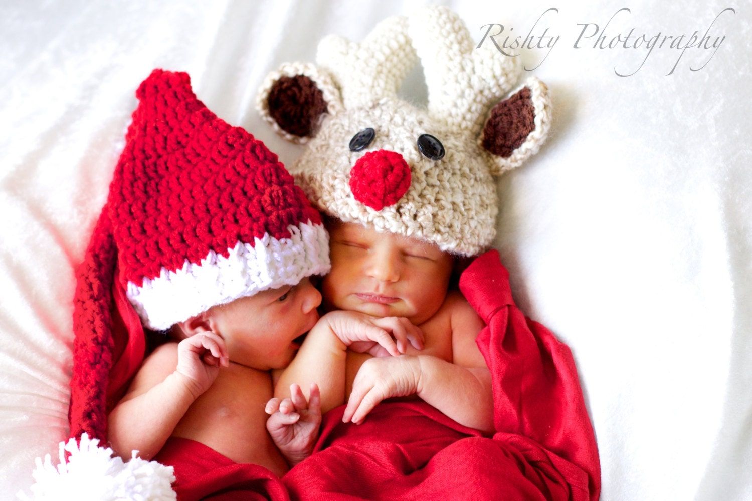 Santa and Rudolph twin hat set