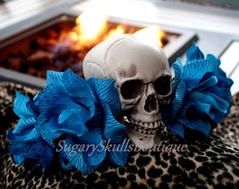 Sugar Skull Crown, Dia de los Muertos Headpiece, Book of Life, Headband,Turquoise Flowers, Halloween Costume Day the Dead Wedding