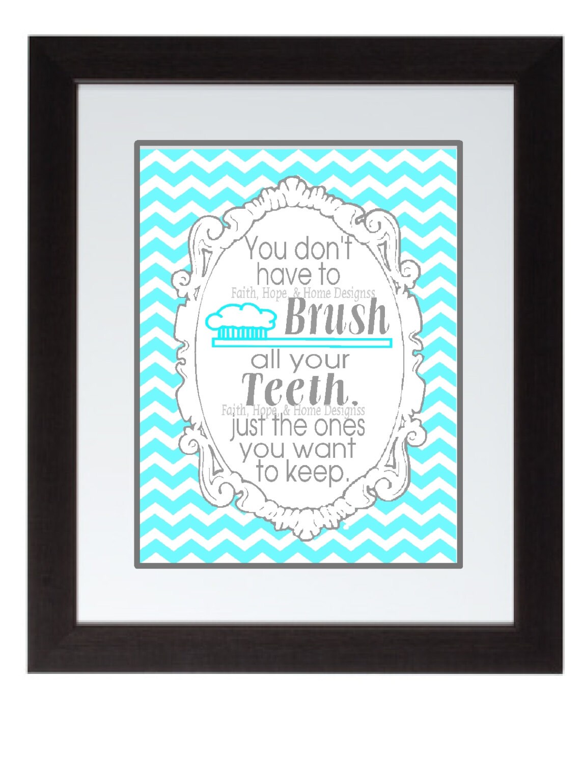 Turquoise Gray Chevron bathroom Wall Art Print by FaithHopeNHome
