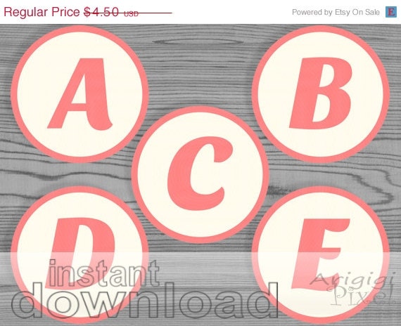 WEEKEND SALE 50 % OFF Capital Letters Numbers in Circle for Diy Personalised Banner Peach Pink Orange and Yellow Instant Download Il_570xn