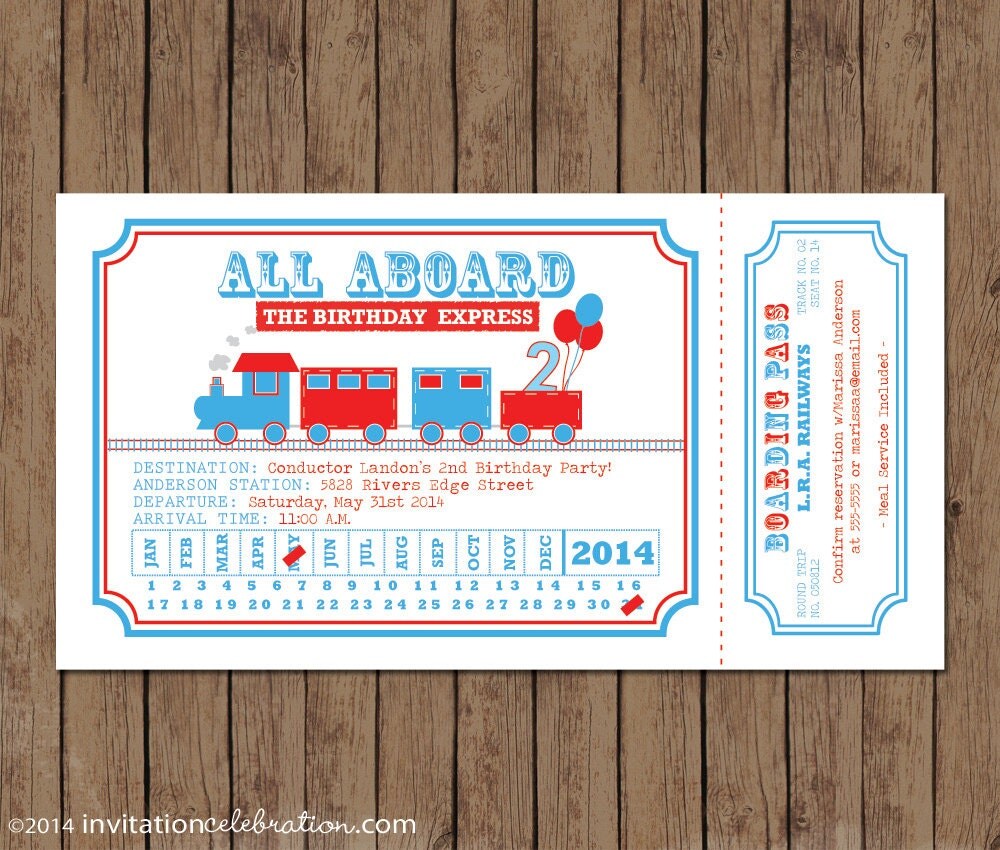 Train Ticket Invitation Birthday All Aboard PRINTABLE