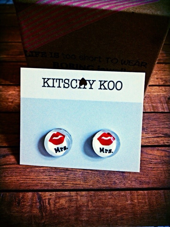 Mrs Wedding Earrings - surgical steel glass earrings