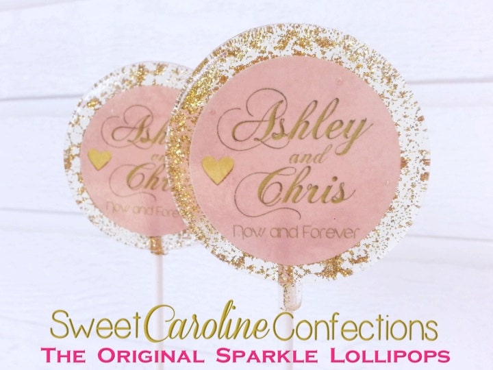 Pink and Gold Wedding Favors Hard Candy Lollipops Edible