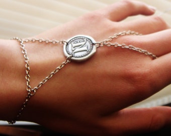Birthstone personalized Silver slave bracelet, bracelet ring,.Custom Initial ring bracelet, Monogram Jewelry Personalized Jewelry