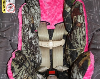 Mossy Oak and Pink Minky Reversible Car Seat Inserts