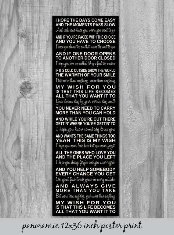 My Wish Lyrics Poster Rascal Flatts Song by PrintsbyChristine