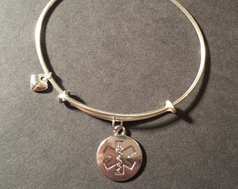 Alex and Ani Inspired Adjustable Silver Bangle Bracelet with Star of