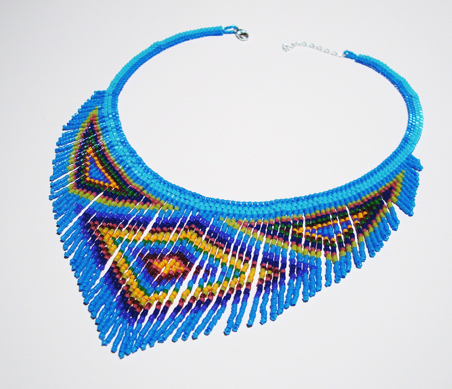 Native American Beaded Fringe Choker Necklace By Beadartistic