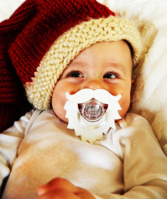 Baby Santa Mustache and Beard Christmas Pacifier, Great Baby Gift or Photo Prop