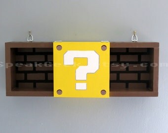 Super Mario Bros Shelf - Shadow Box Shelf - Modern Question Mark Block - Hand Made - Hand Painted - MADE TO ORDER