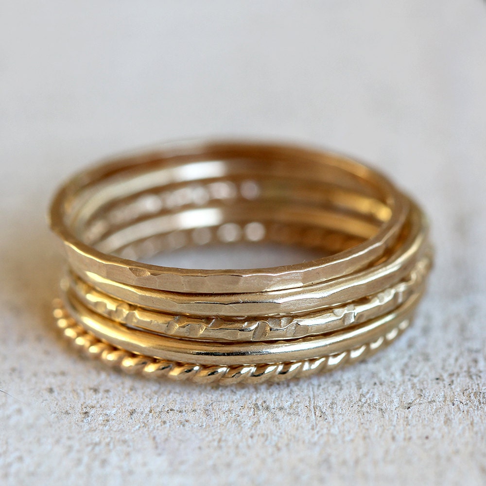 Gold stacking rings 14k set of 5 gold stacking rings