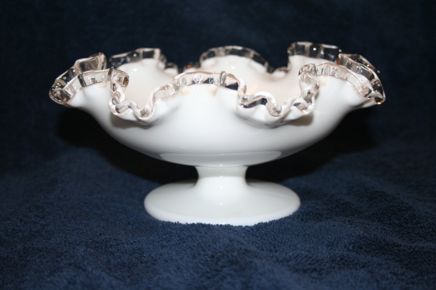 Fenton White Milk Glass 8 Ruffled Silvercrest Pedestal