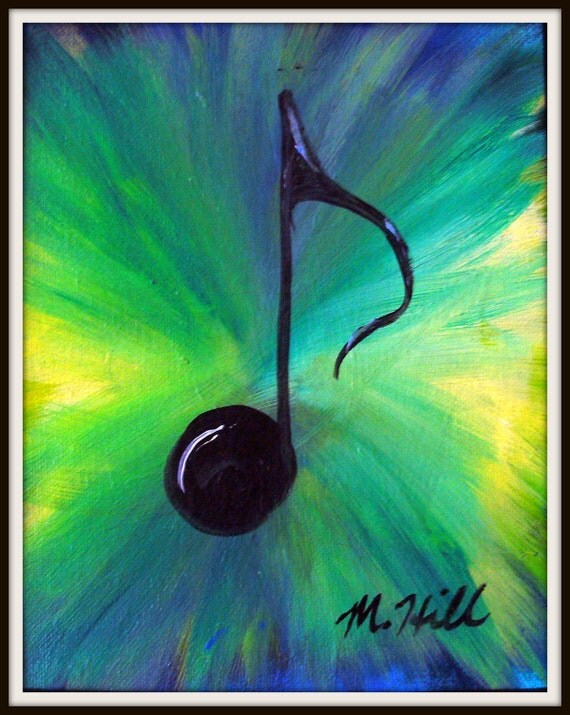 Items similar to Blue Green Painting music note, 8in X 10in Canvas