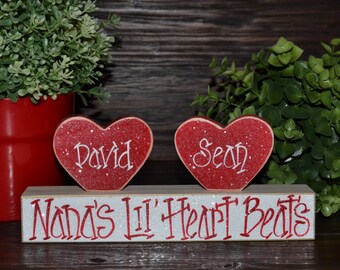 Valentine's Day Decor Personalized Grandma Gift Wood Heart Block Love Set personalized home decor primitive personalized valentine's decor