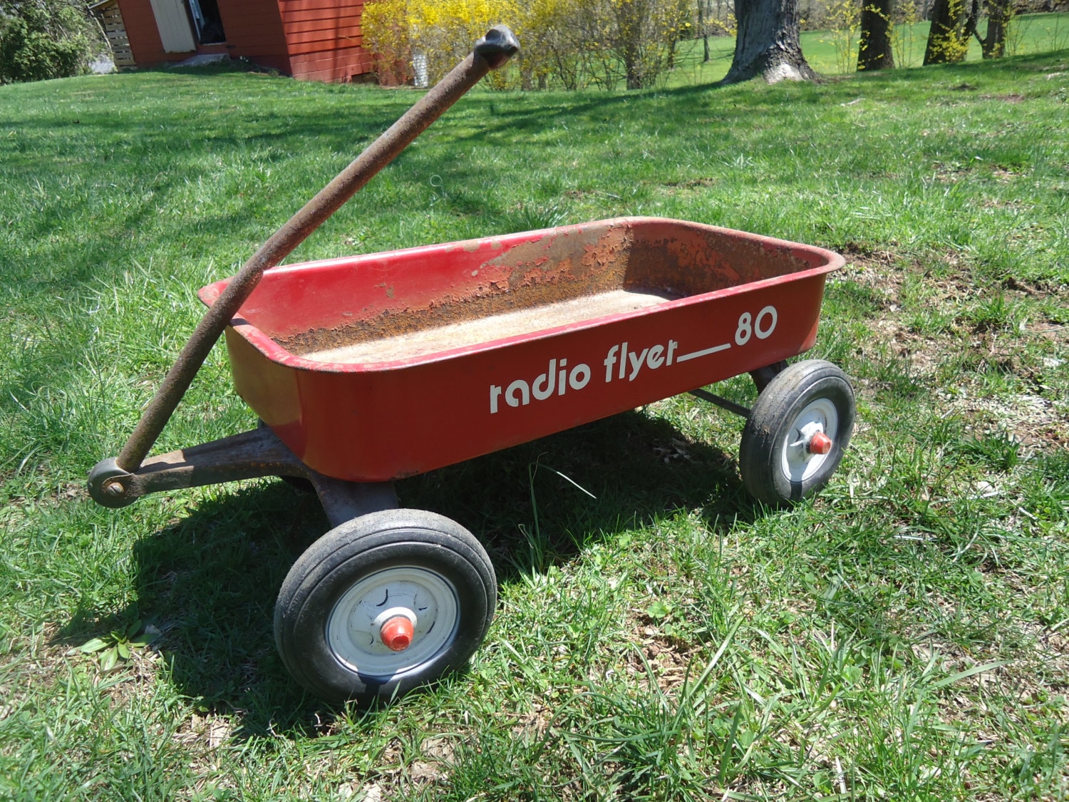 antique wooden radio flyer wagon