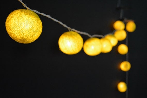 20 Lights Green Yellow Cotton Ball String Lights by YooCotton
