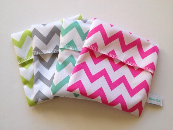 Chevron Pad Wrappers/mama cloth/Little Wet Bag/ Set by MamaKloth