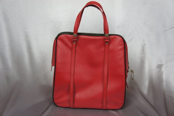 Red overnight bag case with key vintage luggage bag by PurseFancy