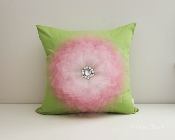 Green Pillow Decorative Pillow Pillow Cover Pink and Green