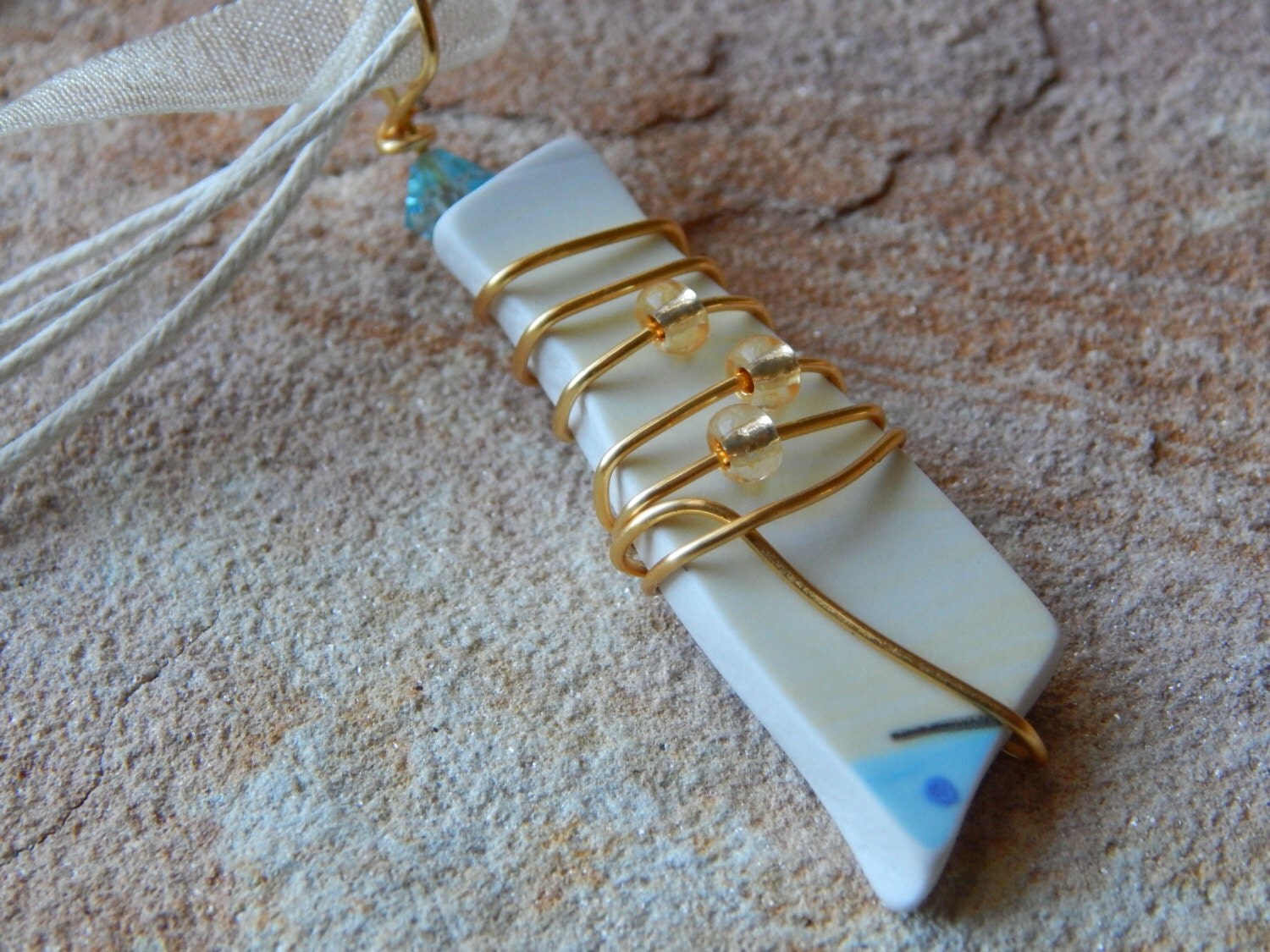 Recycled Pottery Ceramic Pendant Necklace by UniqueChiqueJewelry