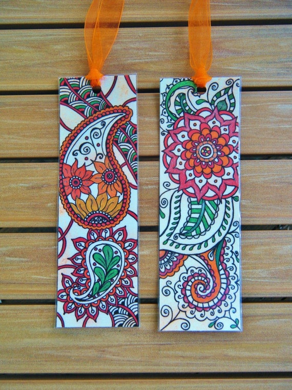 Items similar to Paisley Bookmarks - TWO Laminated Orange ...