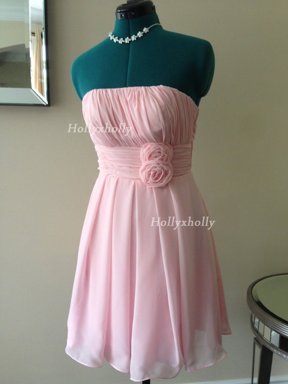 Short pink bridesmaid dress, chiffon bridesmaid dress