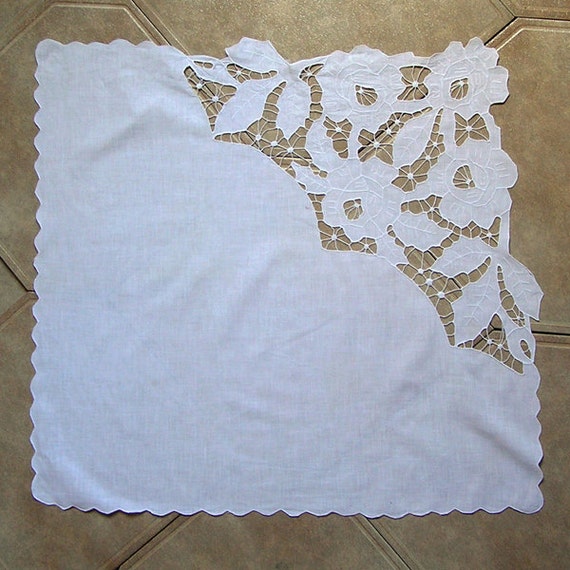Vintage cutwork embroidery 1970s tablecloth Handmade