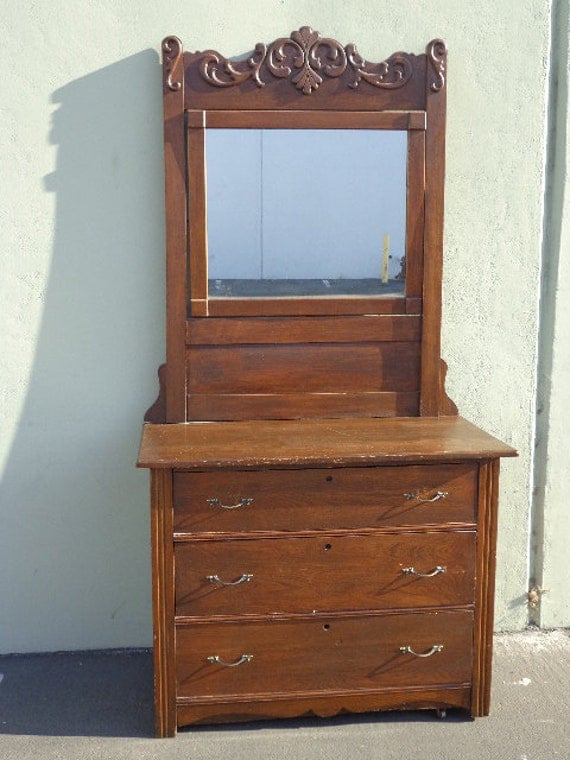 Eastlake Style Antique Chest of Drawers Dresser Mirror Vintage