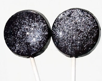 New Years Eve Favor Lollipops Black and Silver Wedding with Edible Glitter 6 Lollipop Pack Wedding Favors, Party Favors, Black Tie Event