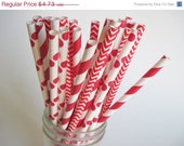 ON SALE 25 Red Stripe, Dot and Chevron Paper Straw Mix -- ships less than 24 hours Il_170x135