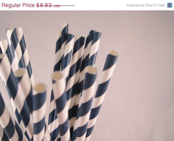 15% off - 50 Navy Blue Stripe Straws - ships less than 24 hours Il_570xn
