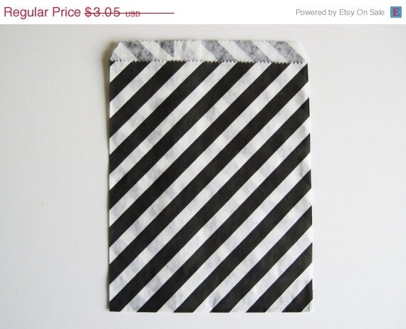10% off - 12 Black STRIPE Designer Party Favor Bags, Weddings, Birthday, Shower Il_570xn