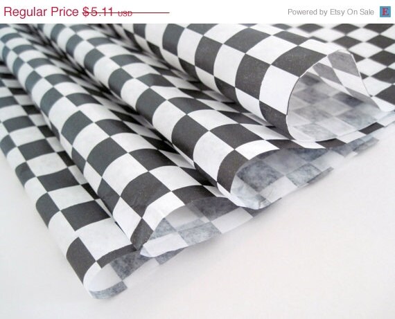 10% off - 50 Sheets of Black and White Checkered Deli Wrap Wrapping Paper 12" x 12" Il_570xn