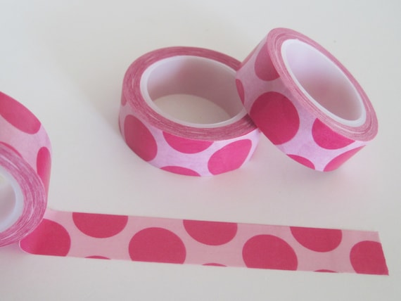 Jumbo Hot Pink polka dot on white / clear Washi Tape - 11 Yards / 10 Meters #S56 Il_570xn