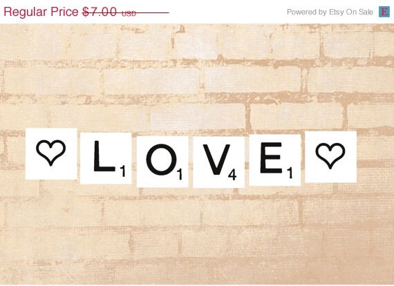 ON SALE Scrabble Complete Alphabet Banner - INSTANT Download - bunting - white and wood - + heart, star and swirl Il_570xn