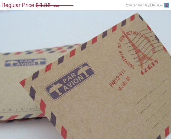 ON SALE Set of 10 Vintage Mini Airmail Envelopes Paris Eiffel Towel Il_570xn