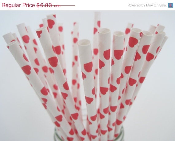 ON SALE 50 Red Heart Paper Straws - ships less than 24 hours Il_570xn